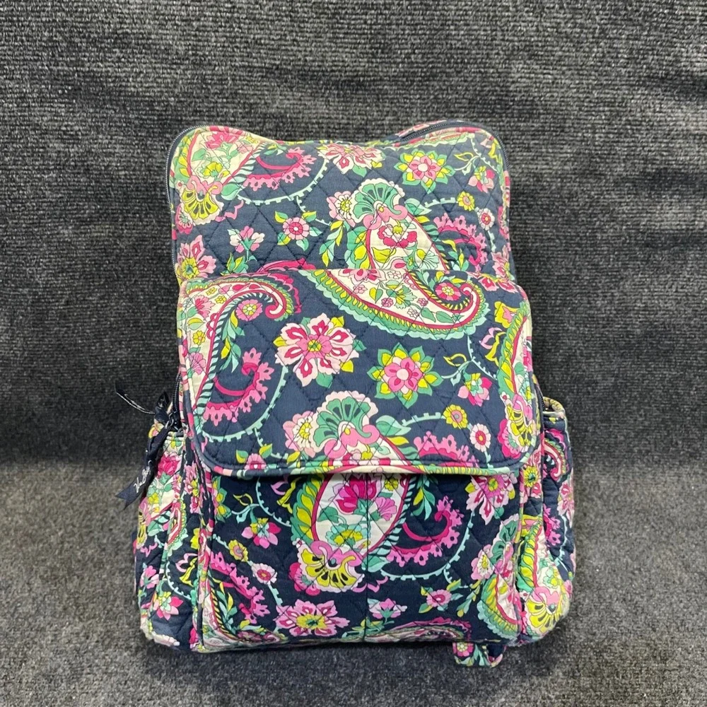 Vera Bradley Petal Paisley Print Travel Bag Womens Large Quilted Campus Backpack